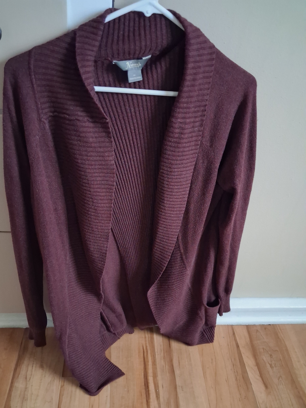 Natural Reflections Open-Front Ribbed Shawl Cardigan - Burgundy